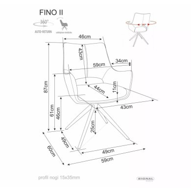 Обідній стілець поворотний Signal FINO II Noelle Сірий FINOIINOCSZ фото - 4