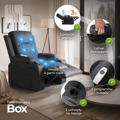 Крісло м'яке розкладне масажне з реклайнером Mebel Elit BOX Чорний - 13 Крісло м'яке розкладне масажне з реклайнером Mebel Elit BOX Чорний ME.BOX/CZ/E/FW фото - 13