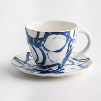 Чашка с блюдцем Duka Riviera 250 мл | Белый / Синий / Принт - 3 Чашка с блюдцем Duka Riviera 250 мл | Белый / Синий / Принт 1219663 фото - 3