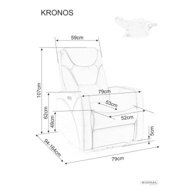 Кресло мягкое раскладное с реклайнером Signal KRONOS Welur Серый KRONOSVSZ фото - 8