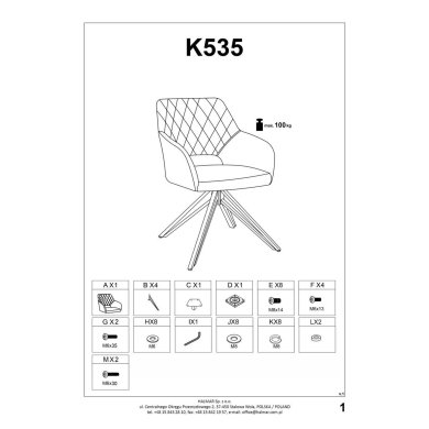 Обідній стілець поворотний Halmar K535 Попелястий V-CH-K/535-KR-POPIELATY фото - 13