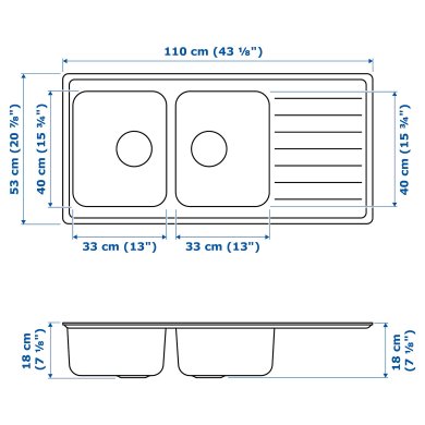 IKEA Двойная врезная мойка с крылом VATTUDALEN (ИКЕА ВАТТУДАЛЕН) 50315168 фото - 2