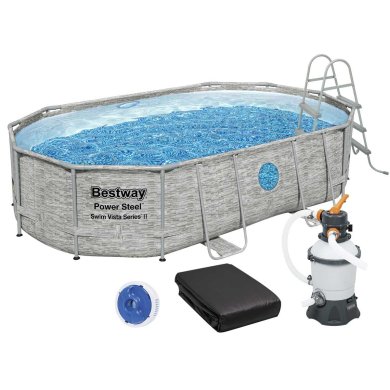 Каркасний бассейн Bestway 56946 POWER STEEL 488x305x107 см Серый 84853683