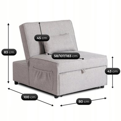 Кресло мягкое раскладное Mebel Elit IBERIS BIG Серый ME.IBERIS/P/T/FW80 фото - 17