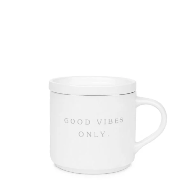 Кружка з кришкою Homla PERLO GOOD VIBES ONLY 400 мл | Білий / Принт 218295 фото - 2