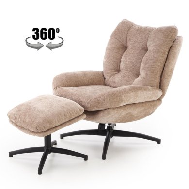 Кресло мягкое поворотное с подставкой Halmar PESTO Бежевый V-CH-PESTO-FOT-BEŻOWY