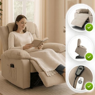 Кресло мягкое раскладное массажное с реклайнером Mebel Elit FENIX Velvet Бежевый ME.FENIX/BZ/SZTR/FW фото - 13