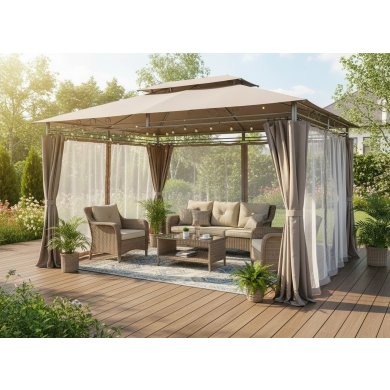 Садова альтанка з москітною сіткою Garden Line 4x3 м Бежевий TUN0372 фото - 6