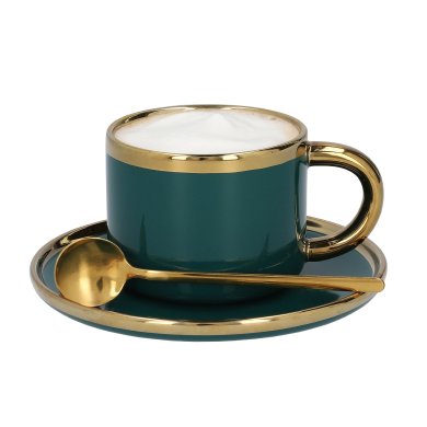 Чашка з блюдцем Homla SINNES 200 мл | Зелений / Золотий - 2 Чашка з блюдцем Homla SINNES 200 мл | Зелений / Золотий 162881 фото - 2