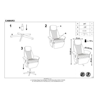 Крісло м'яке розкладне з реклайнером Halmar Camaro Чорний - 13 Крісло м'яке розкладне з реклайнером Halmar Camaro Чорний V-CH-CAMARO-FOT фото - 13