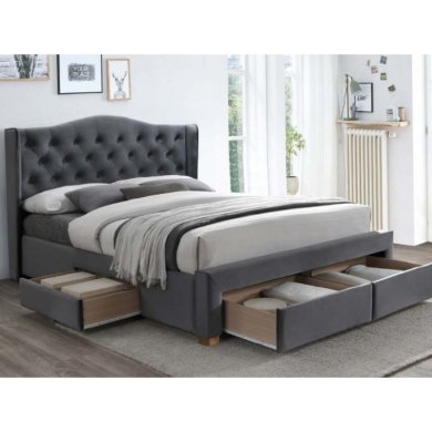Кровать Signal Aspen Velvet II | 160х200 / Серый / Дуб (Bluvel 14) ASPENIIVSZD