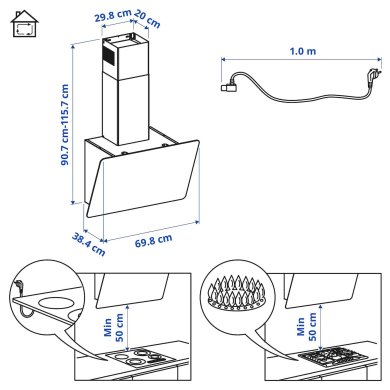 Настінна витяжка FINSMAKARE - 14 IKEA Настінна витяжка FINSMAKARE (ИКЕА ФИНСМАКЭРЕ) 50389140 фото - 14