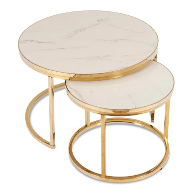 Комплект журнальних столів Mebel Elit ARON Ceramic Marmur 2 шт Білий ME.ARON/BM/ZL/CER/L фото - 2