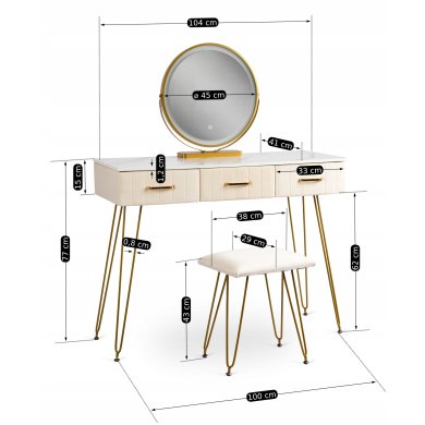 Туалетный стол c пуфом Mebel Elit SANDY Marmur Кремовый ME.SANDY/BZ/ZL/B фото - 7