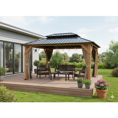 Садова альтанка з москітною сіткою Garden Line 3,65x3 м Дерево ALF6938 фото - 4