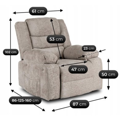 Кресло мягкое раскладное с реклайнером Mebel Elit ARTURO Welur Бежевый ME.ARTURO/BZ/V/FW фото - 13