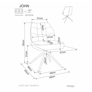Обідній стілець поворотний Signal JOHN Raven Темно-бежевий КОПІЯ JOHNRACLA34 фото - 6