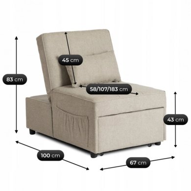 Кресло мягкое раскладное Mebel Elit IBERIS Бежевый - 14 Кресло мягкое раскладное Mebel Elit IBERIS Бежевый ME.IBERIS/BZ/T/FW67 фото - 14