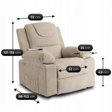 Кресло мягкое раскладное массажное с реклайнером Mebel Elit FENIX Velvet Бежевый ME.FENIX/BZ/SZTR/FW фото - 16