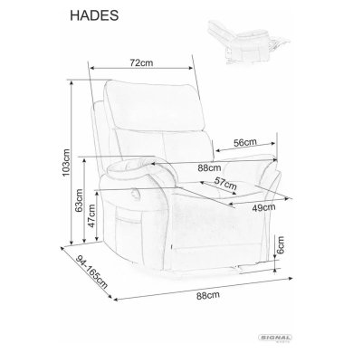 Крісло м'яке розкладне з реклайнером Signal HADES Velvet Сірий HADESVSZ фото - 7