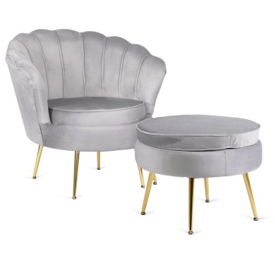 Кресло мягкое с подставкой Mebel Elit GRAND Welur Серый ME.GRAND/P/V/FW