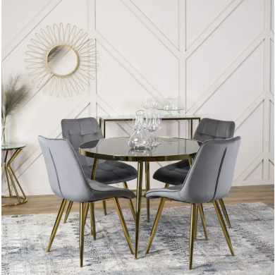 Обеденный комплект мебели Mebel Elit TINGA CARO | Черный / Золотой / Серый TINGA/BLACK/GOLD/CARGO/GREY/GOLD фото - 2