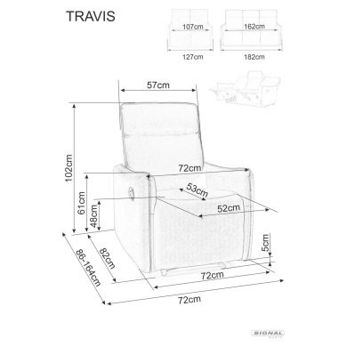 Крісло м'яке розкладне з реклайнером Signal TRAVIS Velvet Бежевий TRAVIS1VCBE фото - 5