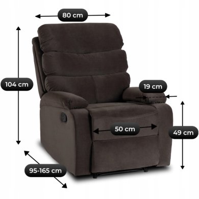 Крісло м'яке розкладне з реклайнером Mebel Elit KOBE Welur Коричневий ME.KOBE/CZ/V/FW фото - 13