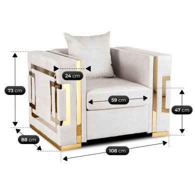 Кресло мягкое Mebel Elit PALLAZO 1S Welur Кремовый ME.PALLAZO1S/KR/ZL/V/FW фото - 8