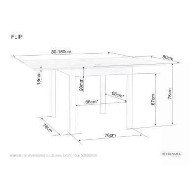 Раскладной обеденный стол Signal FLIP Черный FLIPDAC80 фото - 8