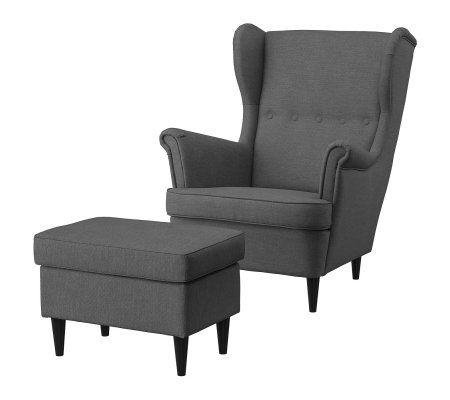 IKEA Кресло мягкое с пуфом STRANDMON Серый (ИКЕА СТРАНДМОН)