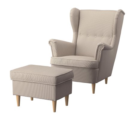 IKEA Кресло мягкое с пуфом STRANDMON Бежевый (ИКЕА СТРАНДМОН)