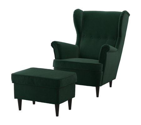 IKEA Кресло мягкое с пуфом STRANDMON Темно-зеленый (ИКЕА СТРАНДМОН)