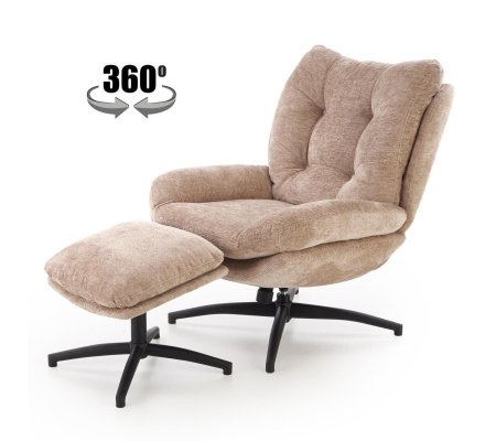 Кресло мягкое поворотное с подставкой Halmar PESTO Бежевый